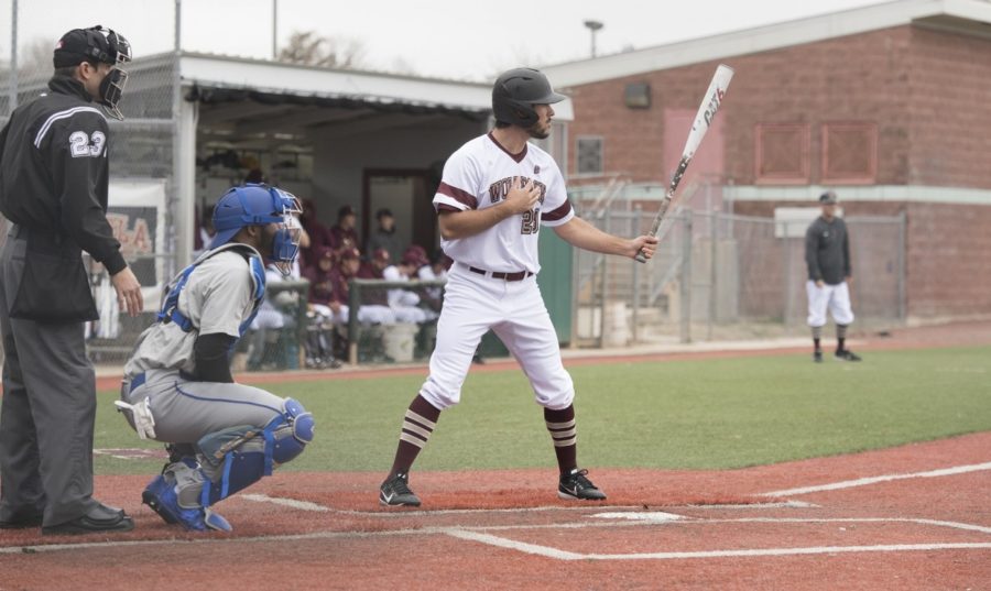 Jesse+Jordan+%2828%29%2C+finance+junior%2C+stands+on+home+plate%2C+ready+for+a+pitch.+The+Loyola+baseball+team+took+home+only+one+win+versus+Martin+Methodist+in+their+first+conference+match+up+of+the+season.+Photo+credit%3A+Loyola+University+Athletics