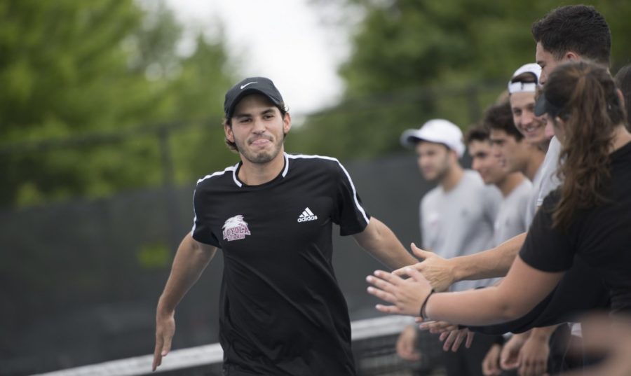 Business senior Ernesto de Diego earned his second consecutive All-Conference team selection. Both the men's and women's Loyola tennis teams lost in the semifinal round at the Southern States Athletic Conference Championship on April 20, 2018. Photo credit: Loyola University Athletics