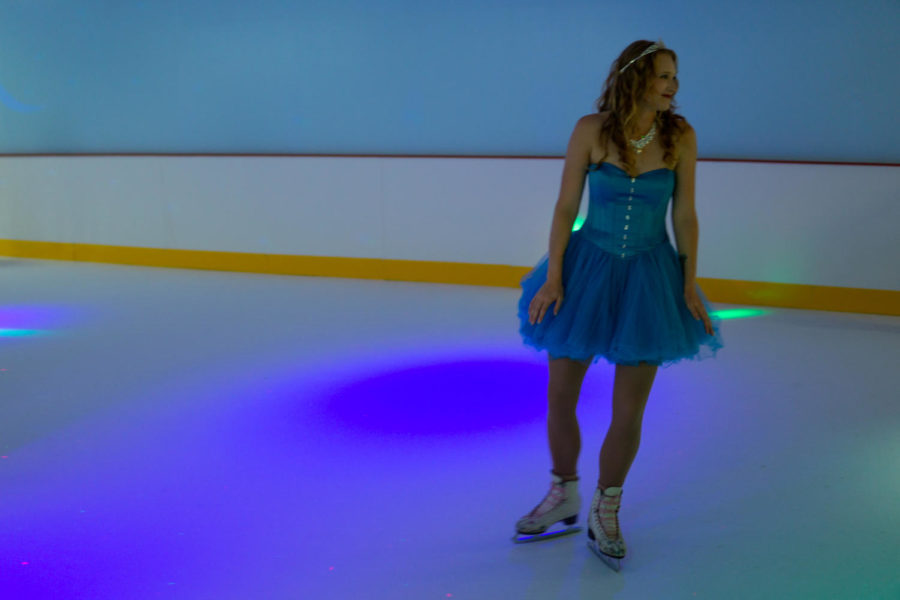 Sarah Zanolli, Penguin Ice Skating's director of skating and the rink's "ice princess" skates around the artificial ice. Penguin Ice Skating celebrated their grand opening Aug. 19. Photo credit: Jacob Meyer