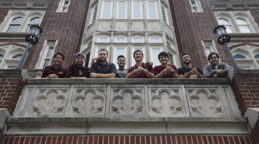Charlie Seiter, fourth from the right, poses alongside fellow members of the Catholic Mens Fellowship. Seiter is also involved in the Christian Life Communities, a student organization on Loyola that meets to discuss faith and life issues.