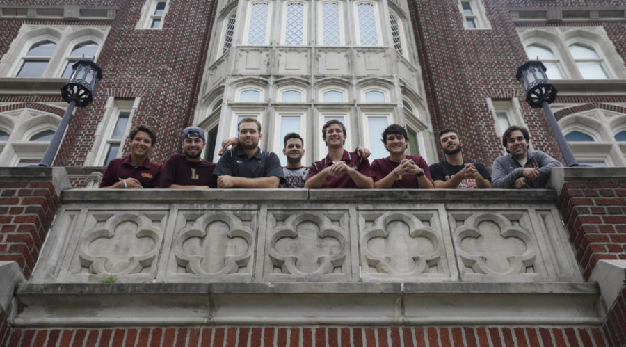 Charlie Seiter, fourth from the right, poses alongside fellow members of the Catholic Men's Fellowship. Seiter is also involved in the Christian Life Communities, a student organization on Loyola that meets to discuss faith and life issues.