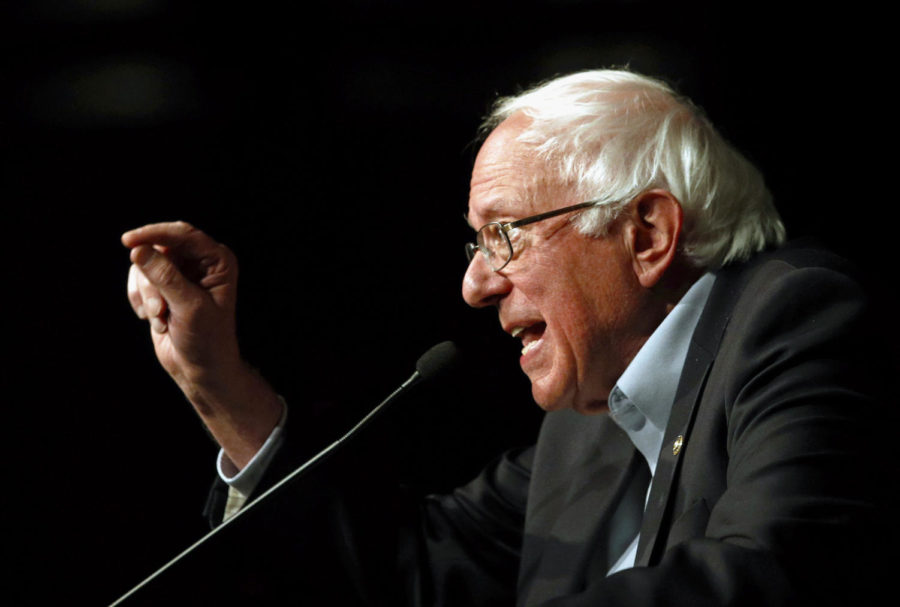 FILE - In this Oct. 30, 2018 file photo, Sen. Bernie Sanders, I-Vt., speaks in support of Maryland Democratic gubernatorial candidate Ben Jealous at a campaign rally in Bethesda, Md. Sanders is seeking reelection in Vermont's Nov. 6 general election. (AP Photo/Patrick Semansky, File)