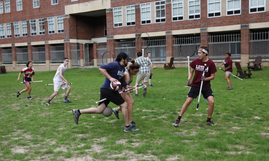 The quidditch team practices in the 2018 spring semester. The team finished winless that semester in 16 games, but have gotten off to a 4-6 start this season. Photo credit: Cristian Orellana