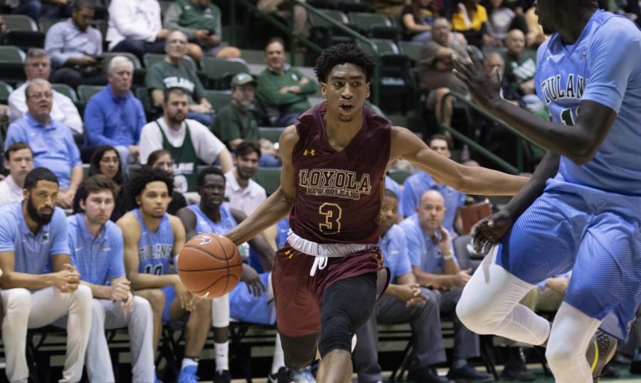Mass communication freshman Myles Burns was the standout player for the Wolf Pack. Burns led the team in points, with 28, and rebounds, with 15, which also was a career-high. Photo credit: Loyola New Orleans Athletics