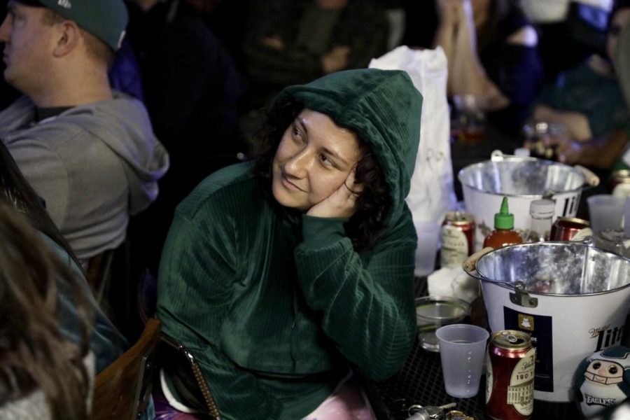 An Eagles fan at Liberty Cheesesteak watching the Eagles trail late in the fourth quarter.