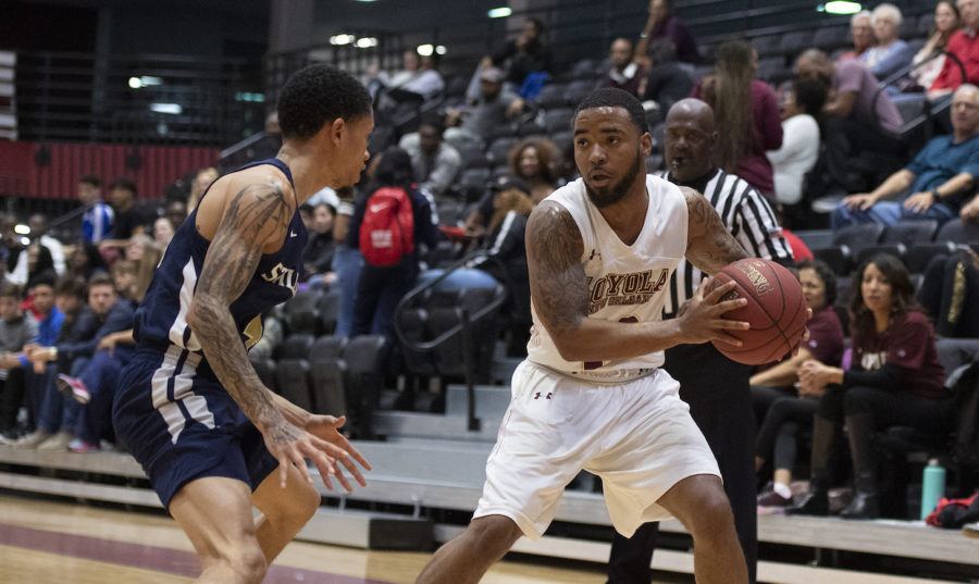 Mass communication senior Eric Brown had 16 points versus Martin Methodist on Jan. 19. The men's basketball team sported a late game offensive run to win the game. Photo credit: Loyola New Orleans Athletics