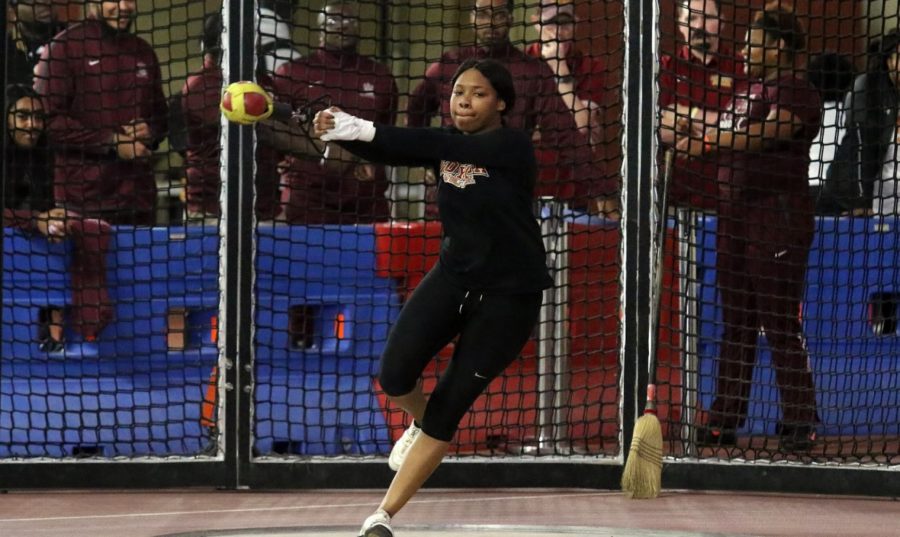 Senior Taylor Hagins kicked off Loyola's hot start by setting a program-best record in the weight throw with a toss of 13.24 meters. She missed tying the school record in the shot put by .01, with a throw of 10.87 meters. Photo credit: Loyola New Orleans Athletics