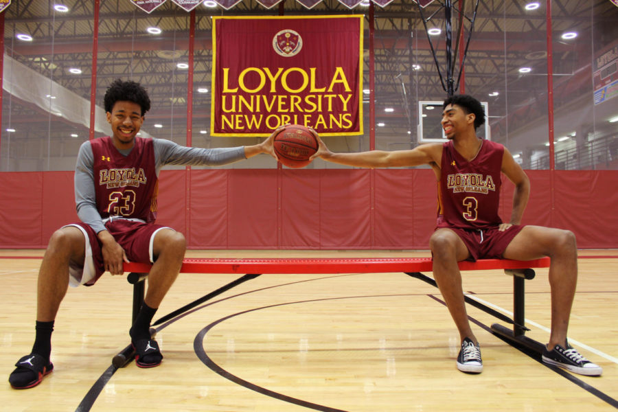 Zach Wrightsil and Myles Burns, mass communication freshmen, start on the Loyola men’s basketball team. Their first year on the team has been met with notable performances and high statistical averages. Photo credit: Anum Siddiqui