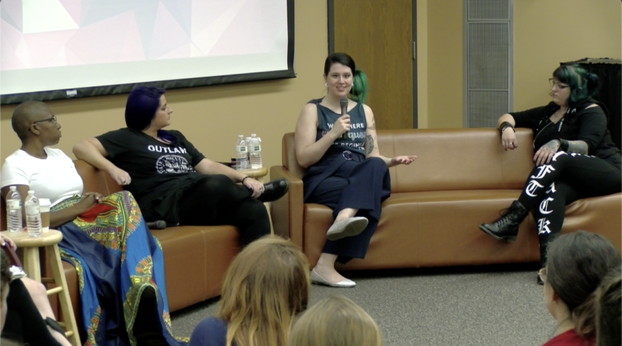 Pictured left to right: Cessilye Smith, Destiny Hernandon-De La Rosa, Aimee Murphy and Albany Rose talk about the different paths that led them to the anti-abortion movement. Photo credit: Christian Willbern