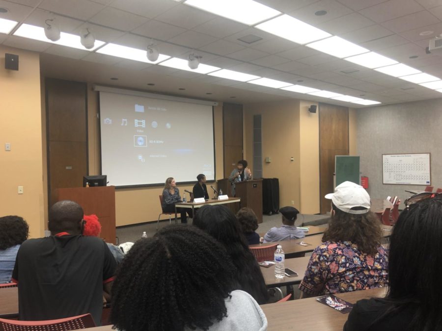 After the screening of the documentary, Same God, director Linda Midgett and subject Larycia Hawkins provide a Q&A for Loyola students. The film screening and Q&A was moderatred by African-American studies director Trimiko Melancon. Photo credit: Shamaria Bell