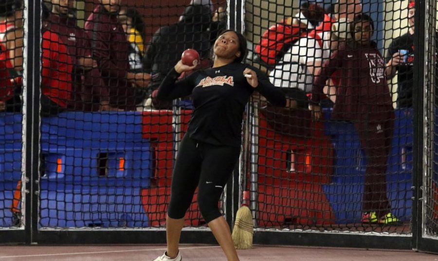 Senior Taylor Hagins threw 42.48 meters in the hammer throw and finished in seventh place overall in the meet. Two other program records were set. Photo credit: Loyola New Orleans Athletics