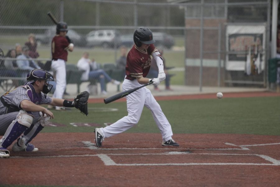 Business sophomore Zachary Cook (5) hit a ground ball at Segnette Field. The baseball team earned two victories versus Tougaloo College. Photo credit: Andres Fuentes