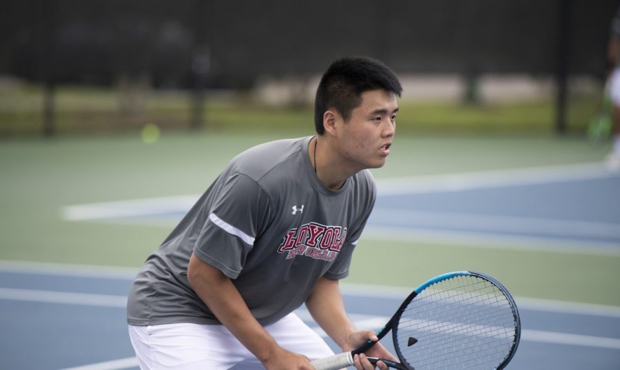 Business sophomore Tiger Cheung would be in the lead court in singles competition, winning 8-0 over his opponent. Cheung now has a 3-0 record this year when he plays in the lead court. Photo credit: Loyola New Orleans Athletics