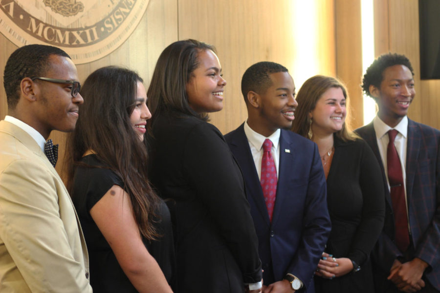 SGA’s executive branch is inaugurated in Thomas Hall on April 10th. The administration is still without a Director of Communications for the 2019-2020 school year. Photo credit: Cristian Orellana