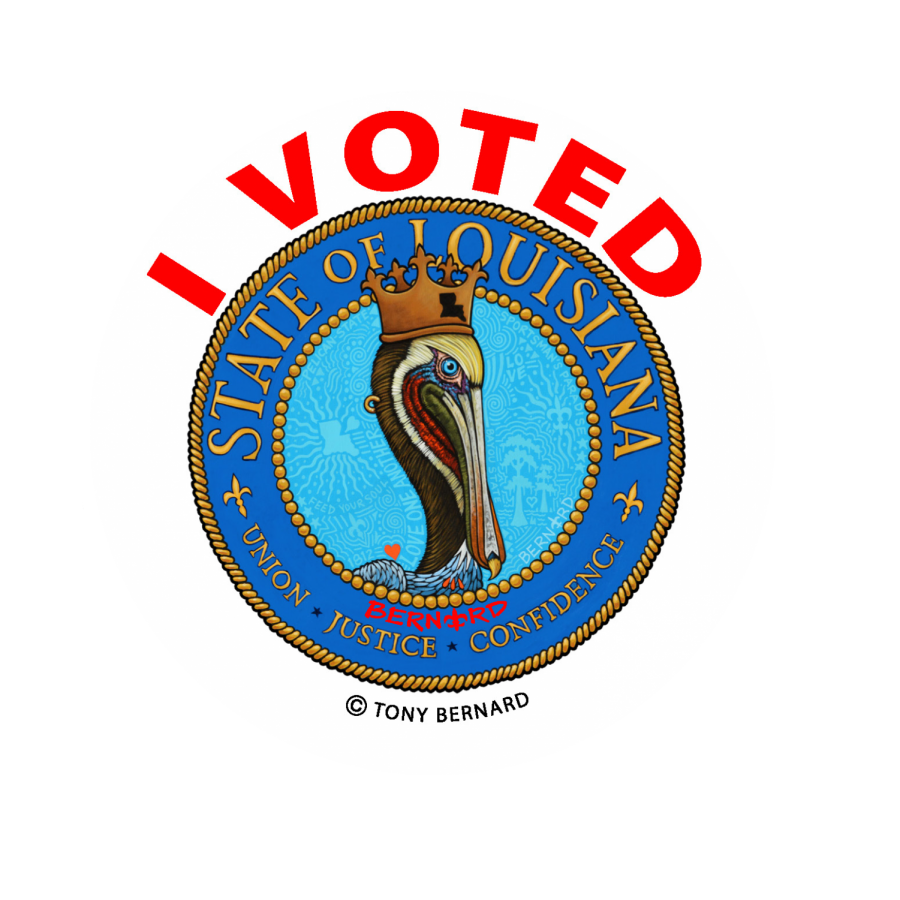 Louisianas new sticker design was inspired by the state seal. Stickers will be handed out to voters in the upcoming elections.