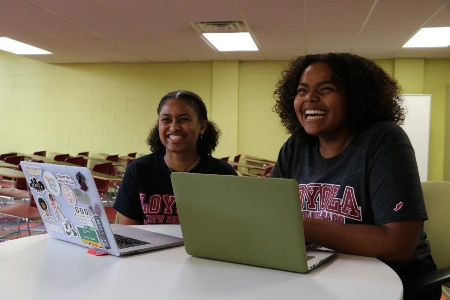 Student Government Body Director of Communications, Lauren King, and President Jessamyn Reichmann work together in the SGA Hub. Reichmann announced King as the new Director of Communications on Wednesday, Sept. 4.