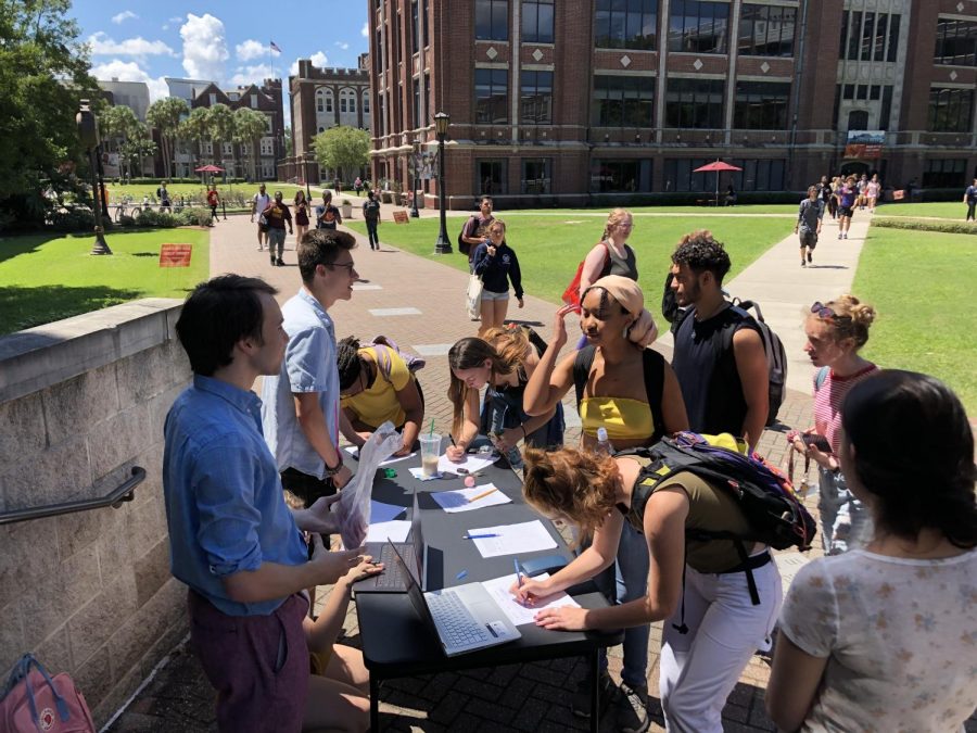 Students+sign+a+petition+advocating+for+condoms+to+be+sold+on+campus+on+Sept.+3%2C+2019.