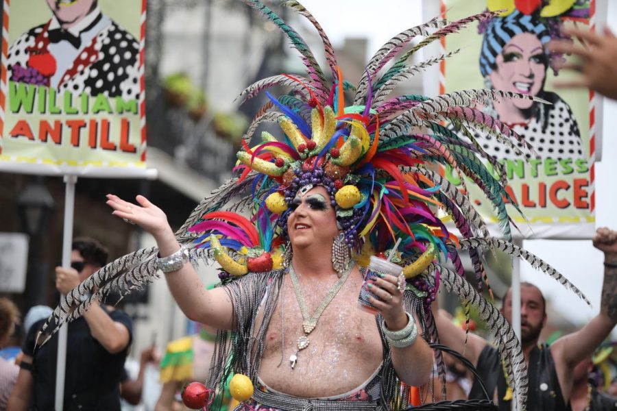 Countess C. Alice leads the 48th annual Southern Decadence parade down Royal Street on September 1, 2019. This years theme was Fruit Salad: Come Toss A Good Time. Photo credit: Andres Fuentes