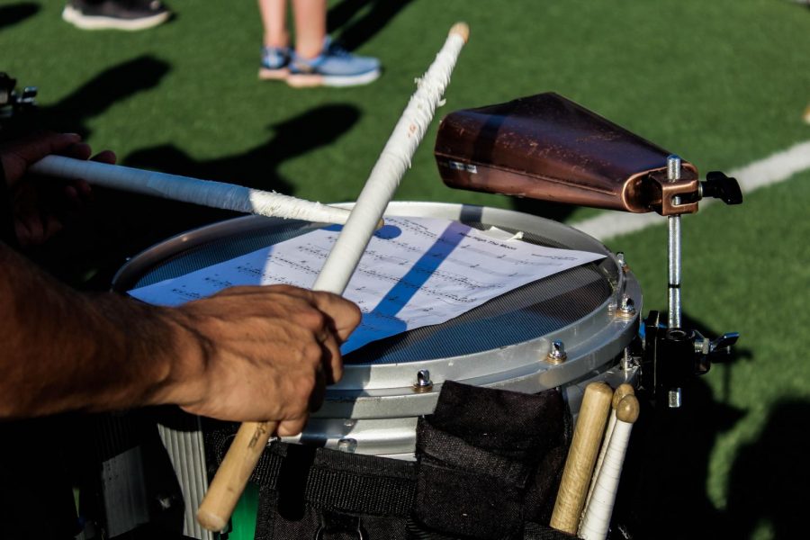 Demetrio Dane Castillo, Loyola senior, plays snare drum during a Tulane marching band practice on Aug. 30. Castillo played tuba in the band for his first two years before taking a year off and returning as a member of the drum line.