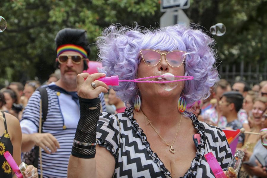 Parade-goer+blows+bubbles+in+the+48th+Southern+Decadence+Parade.+The+event+celebrates+the+LGBTQ%2B+community.+Photo+credit%3A+Hannah+Renton