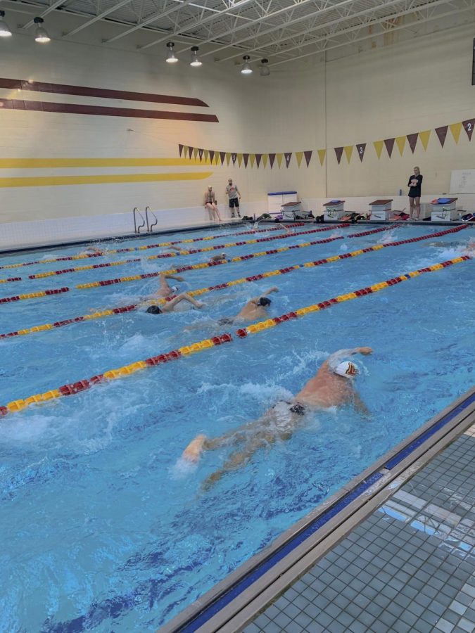 Both the men's and women's swim teams practice early in the morning during the week.  They are preparing for their next meet in San Antonio on Nov. 21, 2019. Photo credit: Courtesy of Parker Elliott