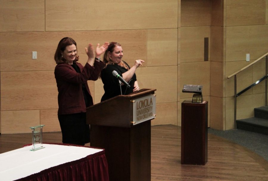 President Tania Tetlow speaks at the Spring Convocation in Nunemaker Hall on Jan. 17, 2020. Tetlow shared news about the universitys financial situation at the ceremony.