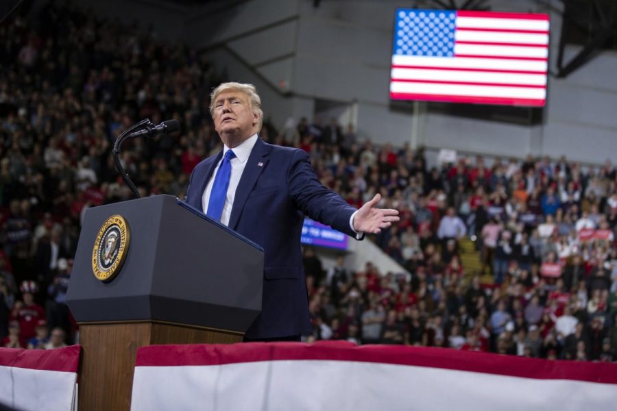 Trump speaking to a crowd at his rally