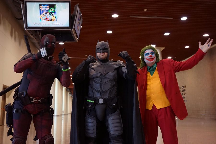 Nicholas Lambert, Robert Maloz, and Robert Traytor pose for a group photo as Deadpool, Batman, and the Joker at Wizard World Comic Con on Jan. 4, 2020. The convention attracts many different cosplayers.