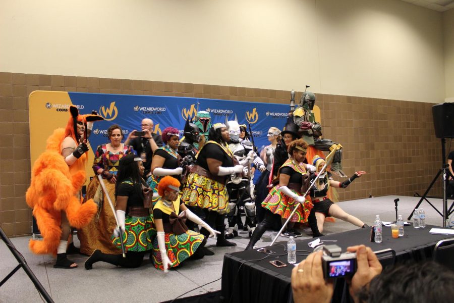 The winners of the Adult Costume Contest pose for a photo with the judges on Jan. 5, 2020. The costume contest had categories such as Best In Show, Best Anime, Best Villain, Best Hero and more.