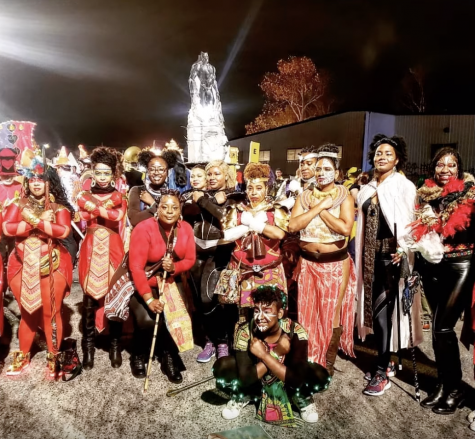 group picture of mardi gras crew in costume