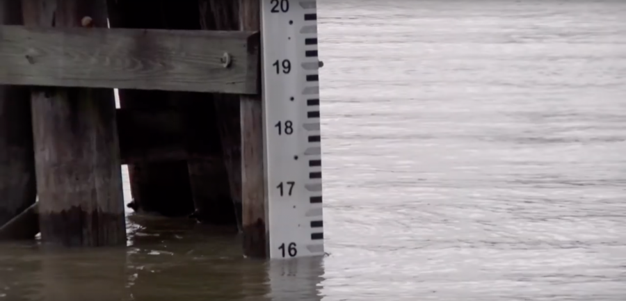 The Carrollton Gauge in the Mississippi River shows water levels approaching 16 feet.