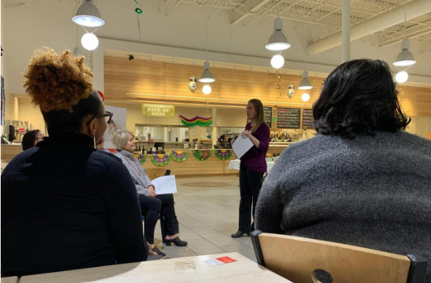 Julie Fortenberry shares tips with women in attendance of “Women’s Health and Wine Night” at Martin Wine Cellar on Feb. 13. At the event, women learned tips to maintain a healthy lifestyle and prevent heart disease