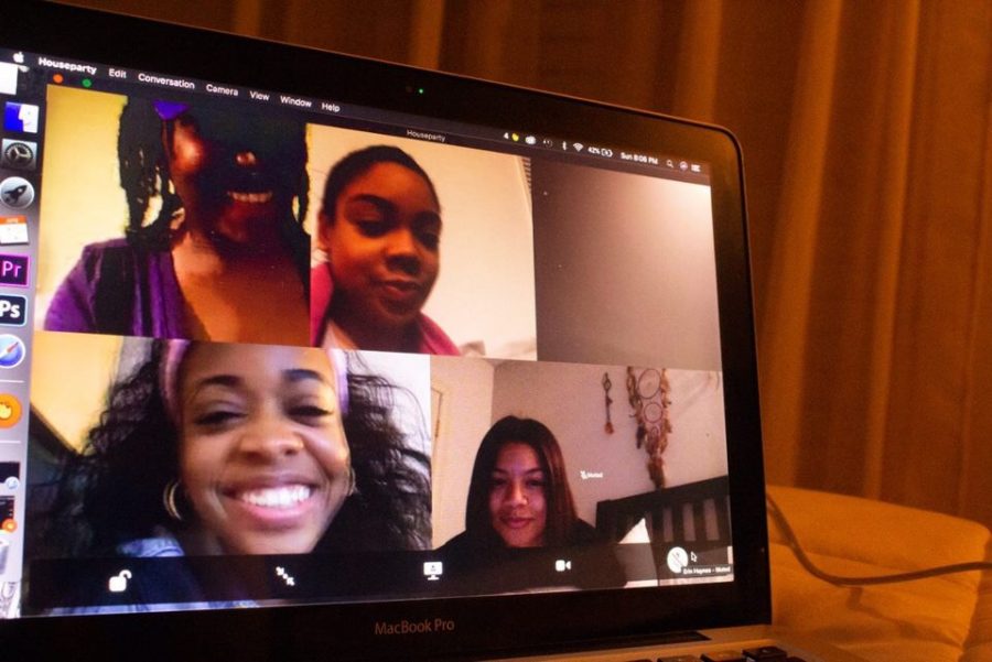 Five people using a video chatting app.