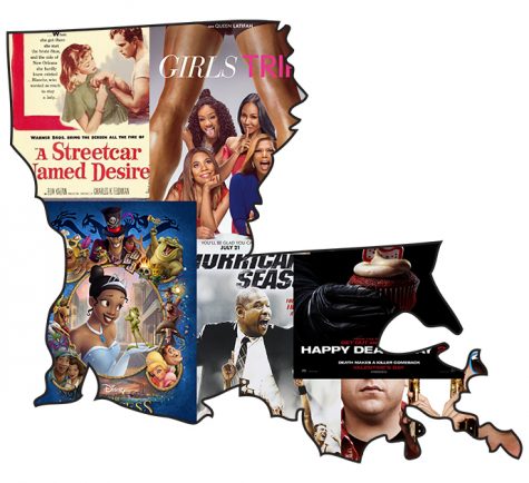 In the shape of the state of Louisiana, the posters of the films presented in the list fill up the state.