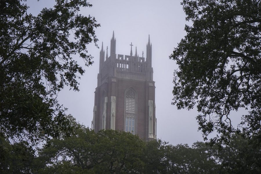 Fog sits over Holy Name of Jesus Church on Loyolas campus in early 2020. Loyolas residence halls will open May 18-24 for students who left campus quickly due to COVID-19 to retrieve any belongings left behind, according to an email from the Office of Residential Life. Photo credit: Cristian Orellana