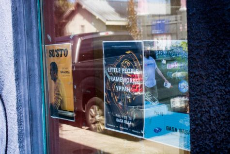 Posters advertising February concerts are still in the window of Gasa Gasa. The venue closed and is now for sale because of COVID-19.