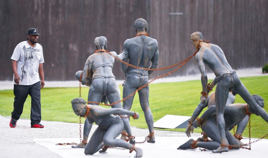In this April 23, 2018, file photo, the National Memorial for Peace and Justice is seen in Montgomery, Ala.  The memorial honors thousands of people killed in lynchings. The Andrew W. Mellon Foundation gave the project $5 million in 2018. (AP Photo/Brynn Anderson, File)
