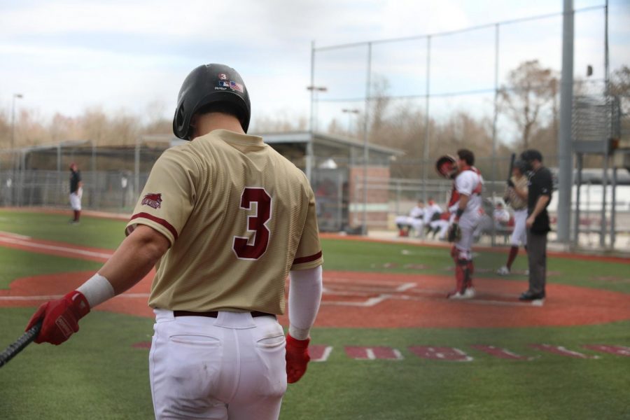 Wolf+Pack+infielder+Payton+Alexander+warms+up+during+a+game+against+the+University+of+Huston-Victoria.+Alexander+had+three+hits+and+scored+three+runs+during+Loyolas+four-game+series+with+Freed-Hardeman+University.+Photo+credit%3A+Hannah+Renton