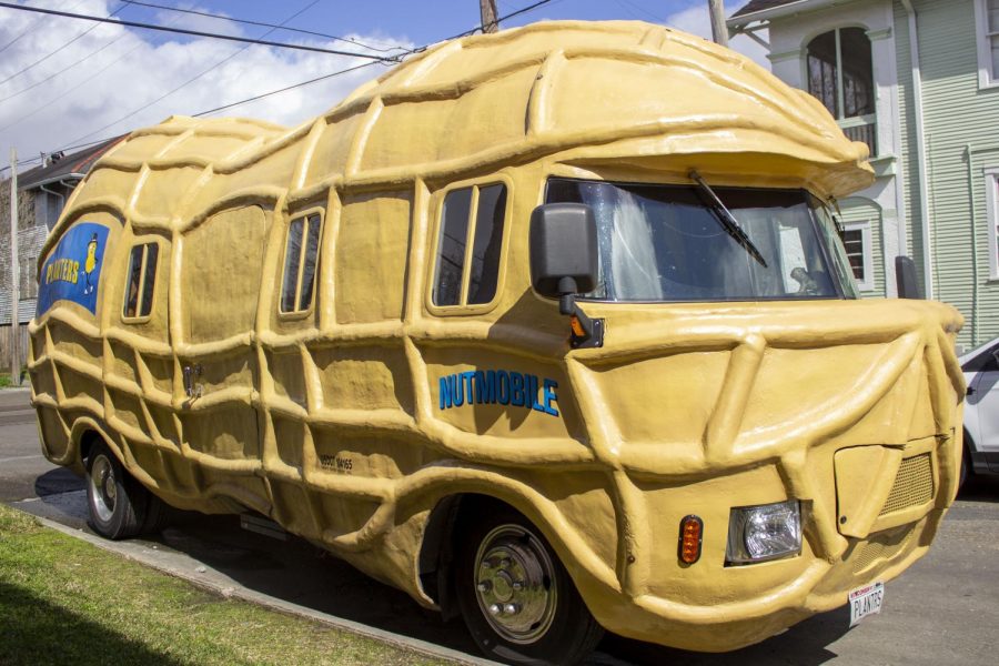 The Planters NUTmobile sits at the corner of Broadway and Panola Streets, Friday, Feb. 26. The NUTmobile made appearances in neighborhoods and at local events, nursing homes, Sazerac House and the Second Harvest Food Bank.
