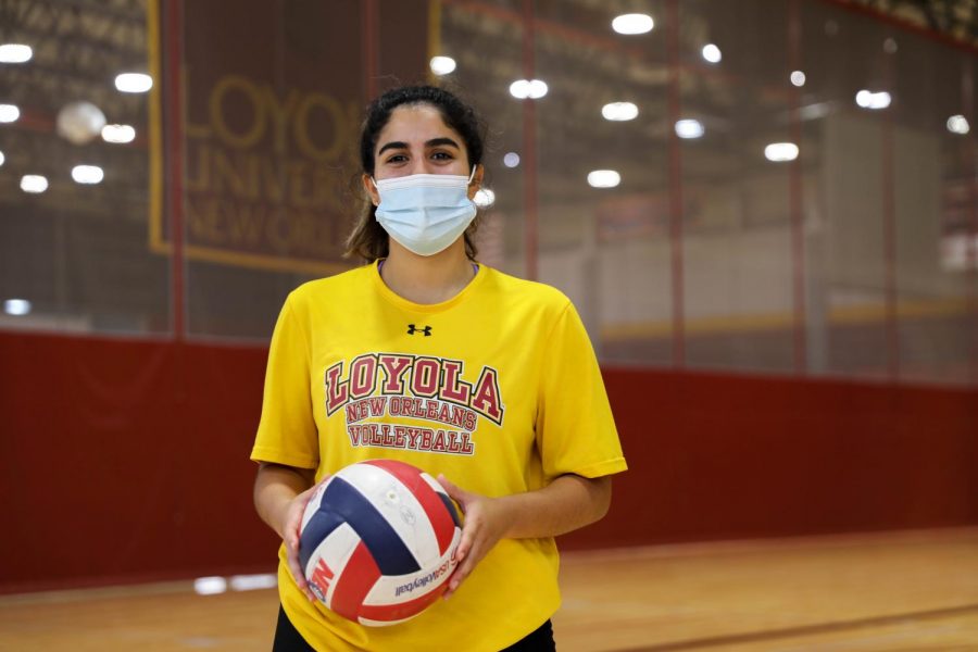 Helene Masone, Loyola volleyball senior, poses in The Den.