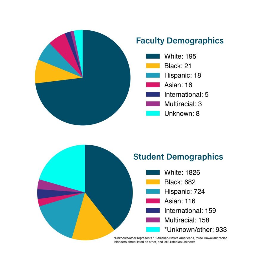 A graph depicting the demographics of students and professors
