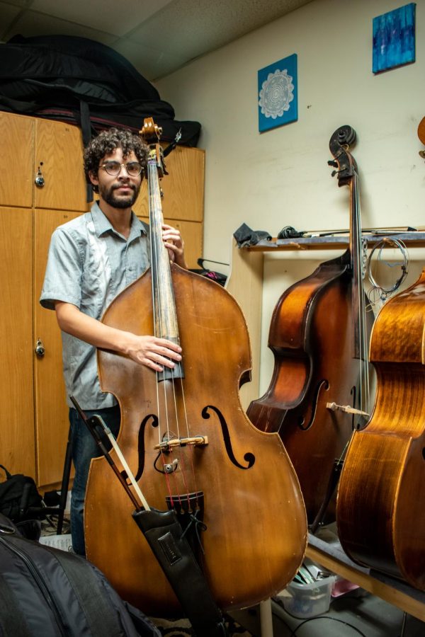 Jose Hernandez with his upright bass. He is a jazz musician with an ear for experimental music.