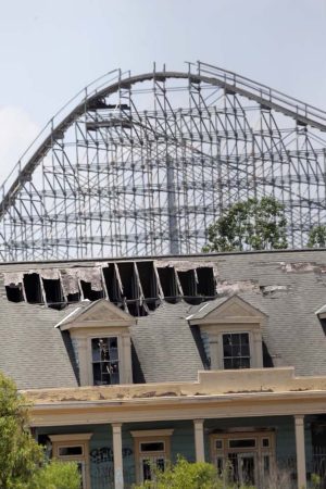 he roller coaster and concession buildings of the abandoned Six Flags Great Adventure Amusement Park are seen in New Orleans.