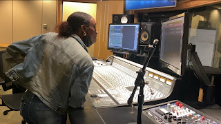 Piper Hudson observes her project on a monitor in recording studio A of the Communications and Music Complex in New Orleans, La.Friday, Oct 15, 2021.
