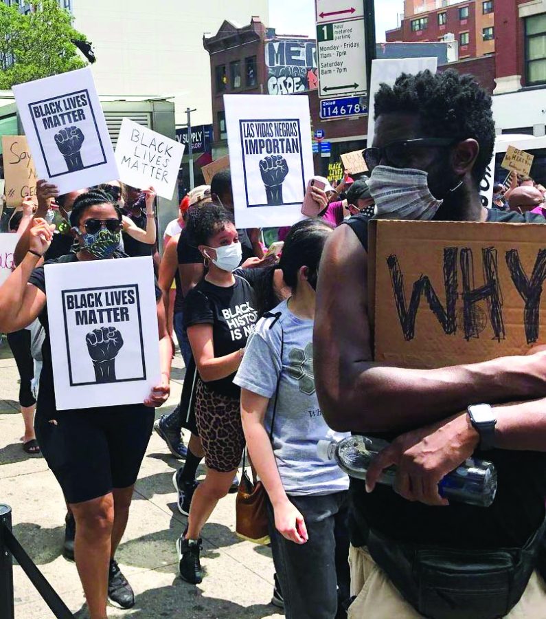 Protesters march in New York City in June 2020. Lawson says that the Black Lives Matter movement changed his perspective on his career. Courtesy of Ty Lawson. 