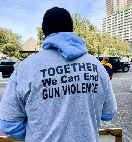 A man protests gun violence in New Orleans at a demonstration Jan. 31. Residents of the city of New Orleans are concerned about the uptick in crime but determined to do something about it.