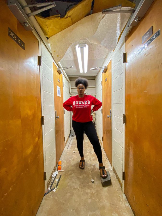 Paige Magee, secretary of Loyolas National Pan-Hellenic Council, stands in front of the groups ransacked closet. The break-ins investigation is still ongoing. 