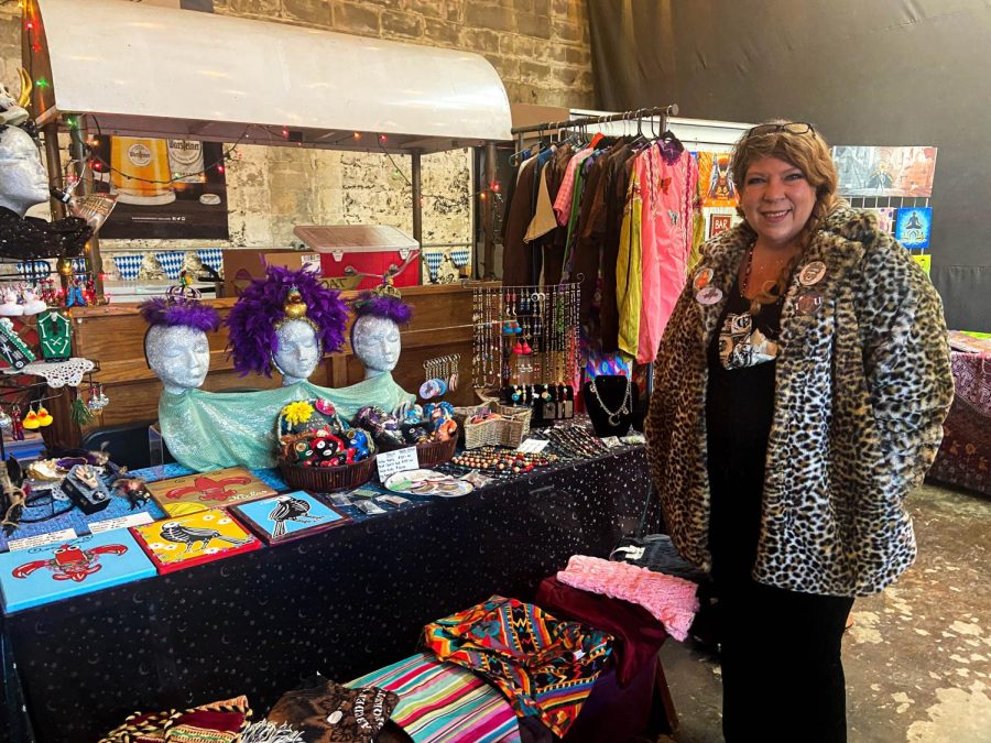 Jill Odom displays her orginal artwork and custom jewelery at an art market held at Bratz Yall in New Orleans, La. Saturday, Friday, Feb. 5, 2022.