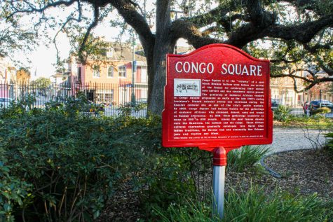 The Congo Square sign sits in the sun Sunday, Feb. 13.