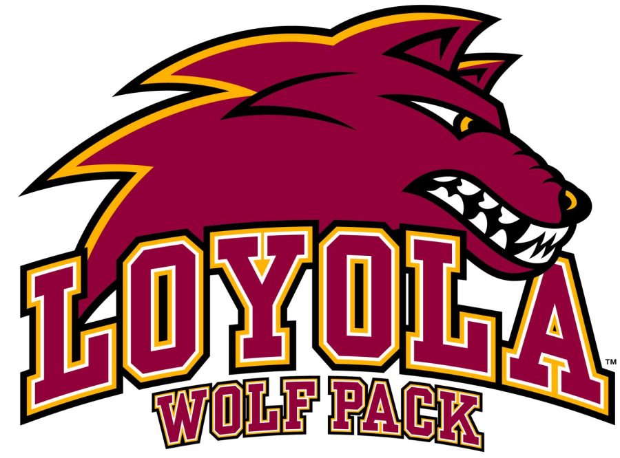 The Loyola Wolf Pack logo of a wolf head and the schools name